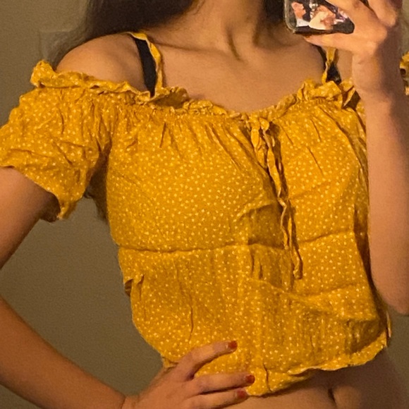 Yellow Polka Dot Off The Shoulder Shirt - Picture 1 of 2